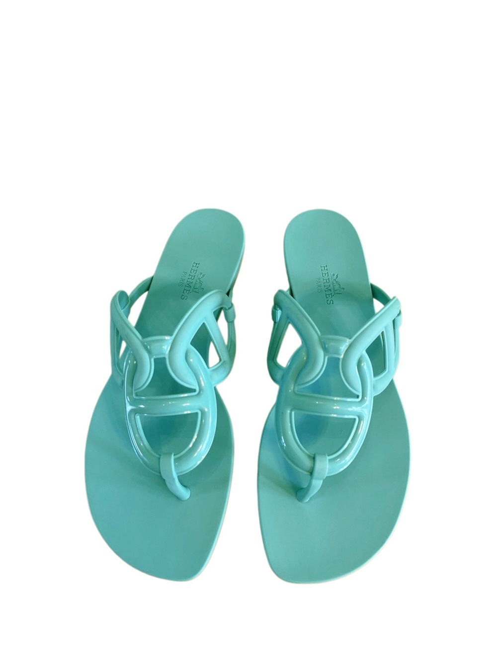 🚩steal Hermes Mint Green Patent Leather Slide Sandals